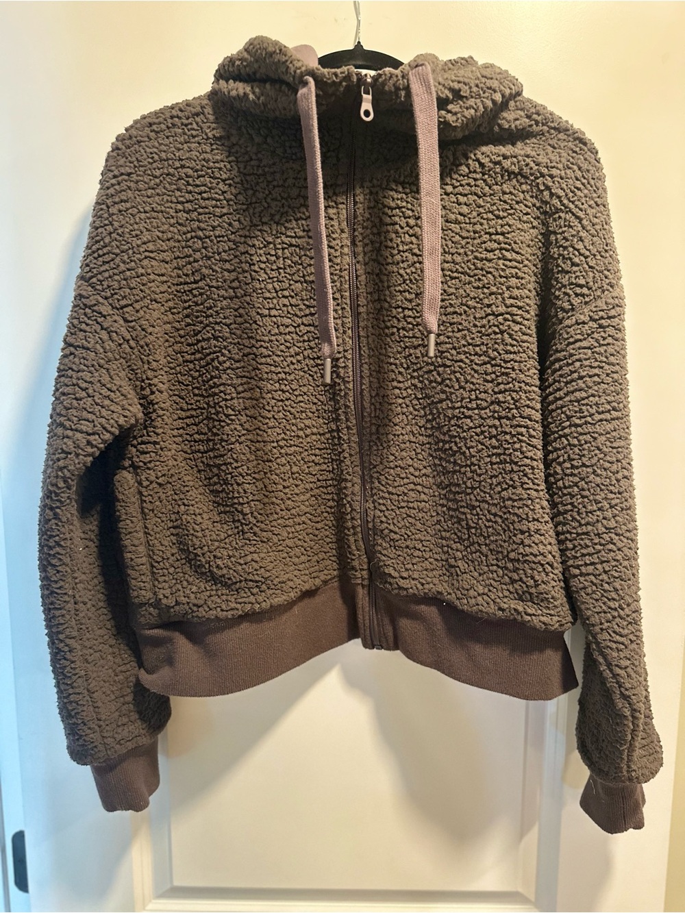Cozy Sherpa Zip-Up Hoodie in Taupe